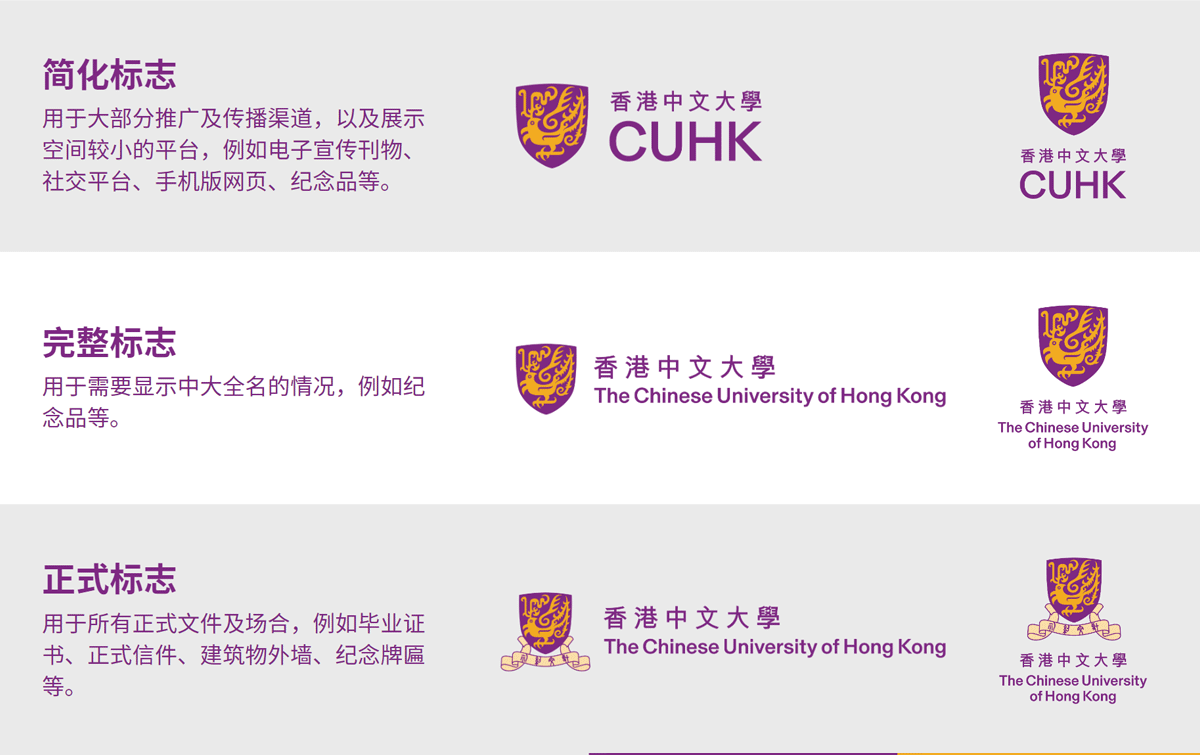 香港中文大學(xué)LOGO圖形設(shè)計(jì)的簡化版和正式版對(duì)比